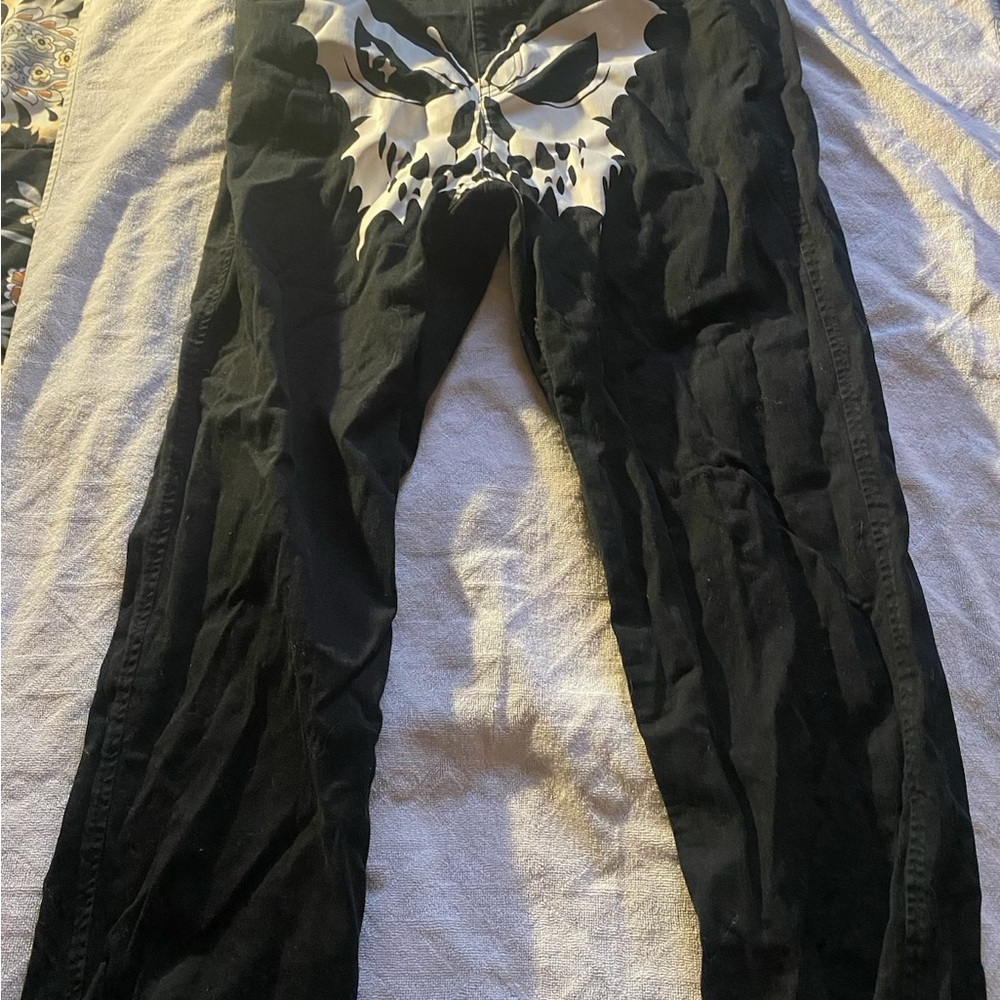 Black and White “Salem7” Skull Butterfly Front print pants